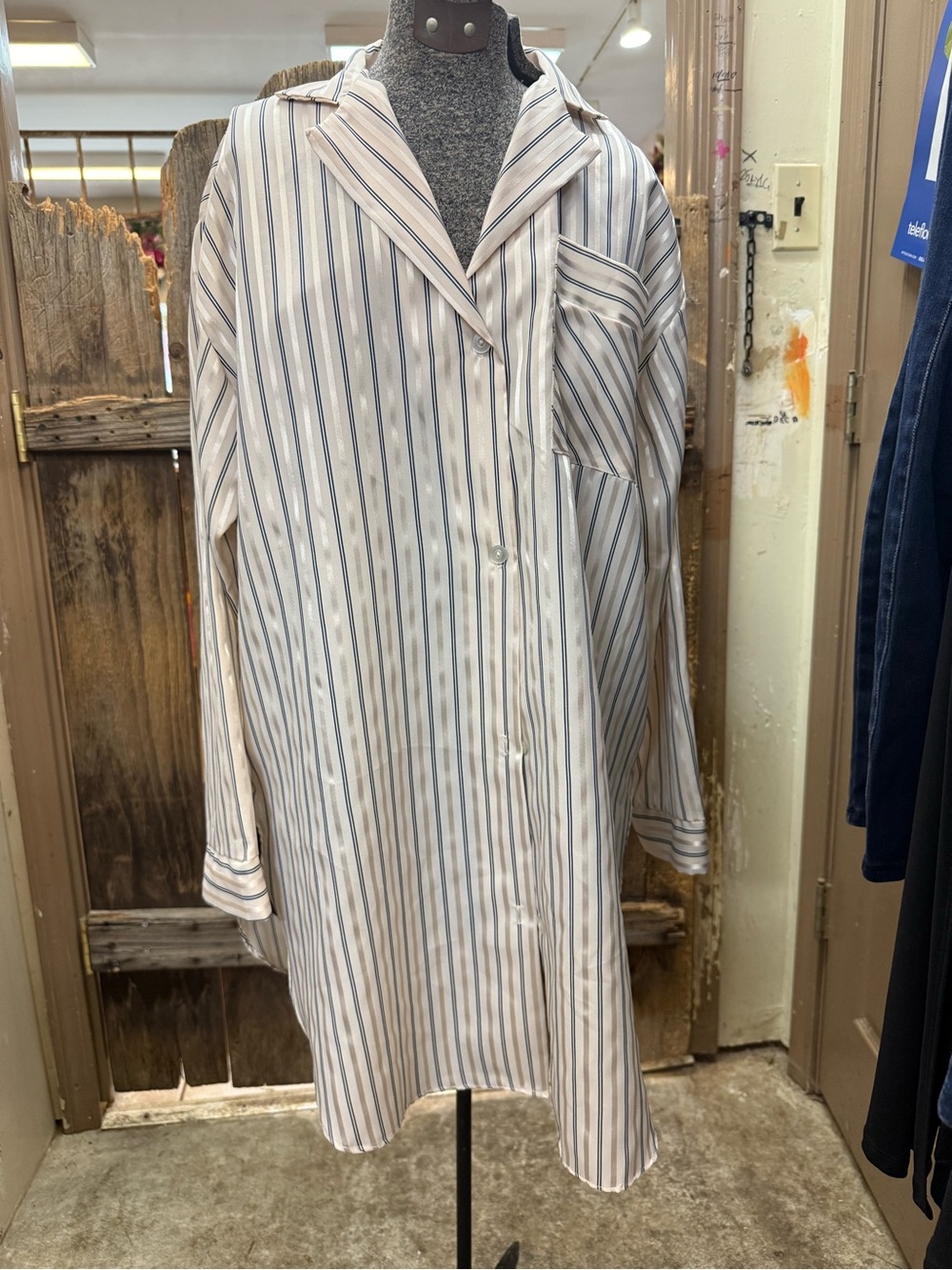 Women's Striped Button-Up Nightshirt — White with Blue Stripes